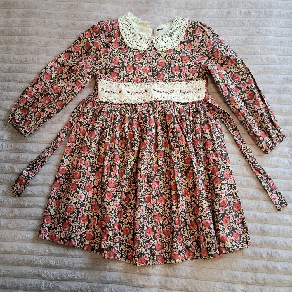 Bonnie Jean Toddler Girl Long Sleeve Ditsy Floral Smocked Waist Dress 4T